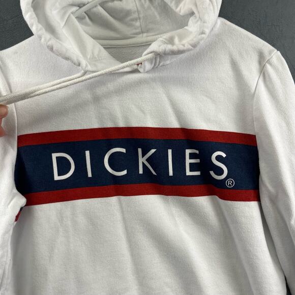 Dickies Raw Hem Crop Top Hoodie Sweatshirt Center Logo Skater Y2K Women's Medium - Picture 3 of 12